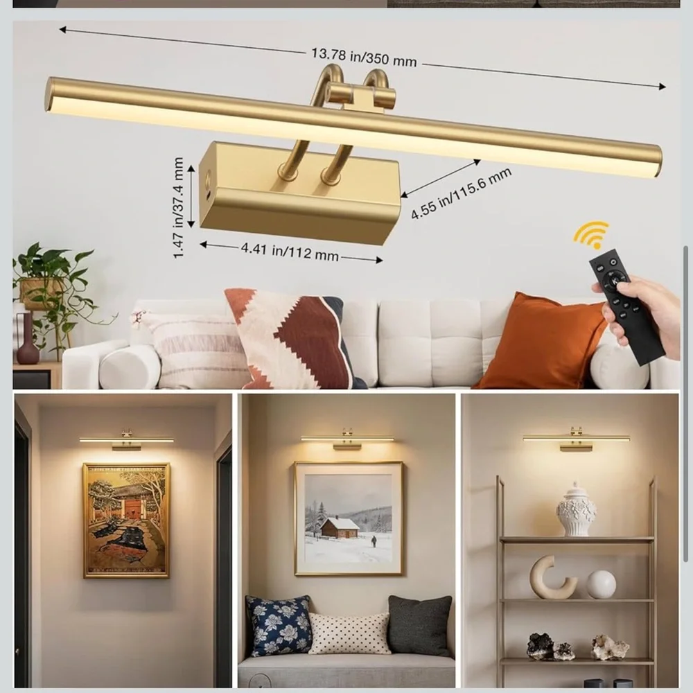Battery operated picture light for wall 4000mah cordless wall lamp for painting